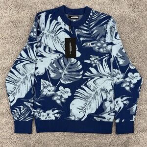 J. Lindeberg Percy Sweater Men's M NWT Hibiscus Blue Floral AOP Crew Neck